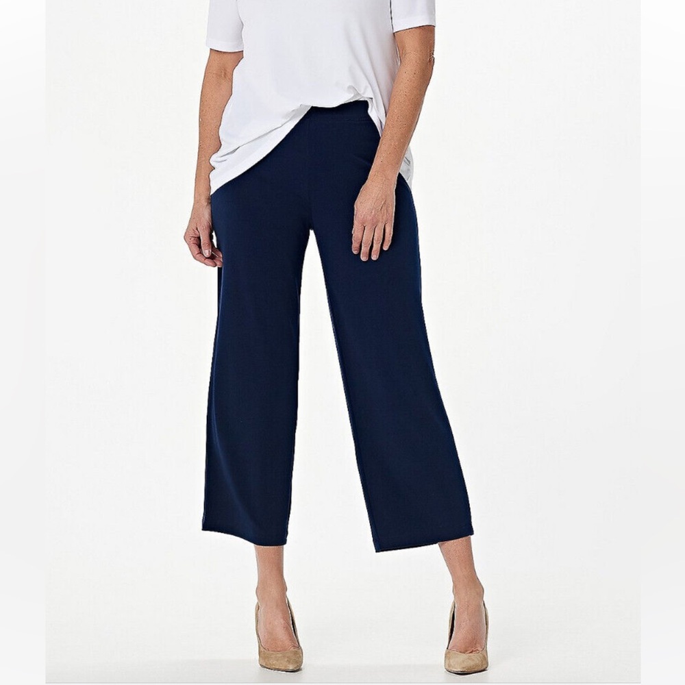 Susan Graver Navy Wide-Leg Crop Ponte Pants